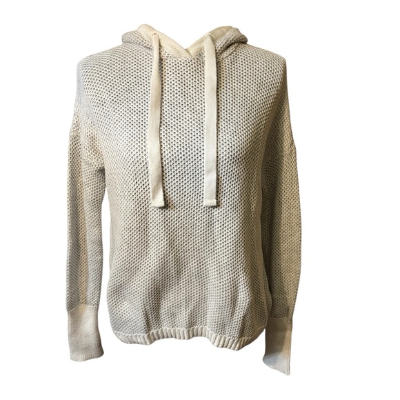 Rachel Zoe Tops - NEW Rachel Zoe Hoodie Sweater Small White Grey Honeycomb Knit Cotton long Slvs
